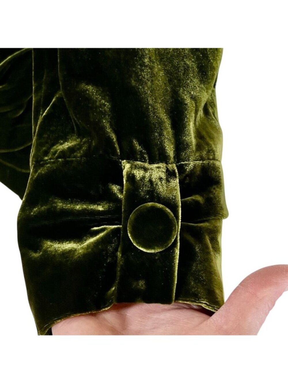 Vintage Y2K Allison Taylor Moss Green Silk Velvet Blazer Jacket Goblincore Sz 8 - Picture 4 of 12